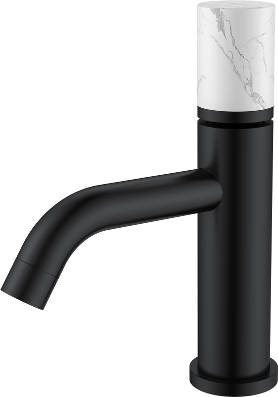 Смеситель для раковины Boheme Stick 121-B-MR-W черный, белый мрамор