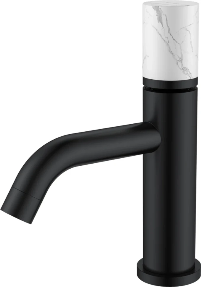 Смеситель для раковины Boheme Stick 121-B-MR-W черный, белый мрамор