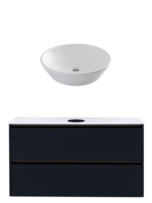 Тумба с раковиной Allen Brau Activity 120 с подсветкой, матовый антрацит, олива браш, столешница белая, раковина Fantasy Round 45, белая