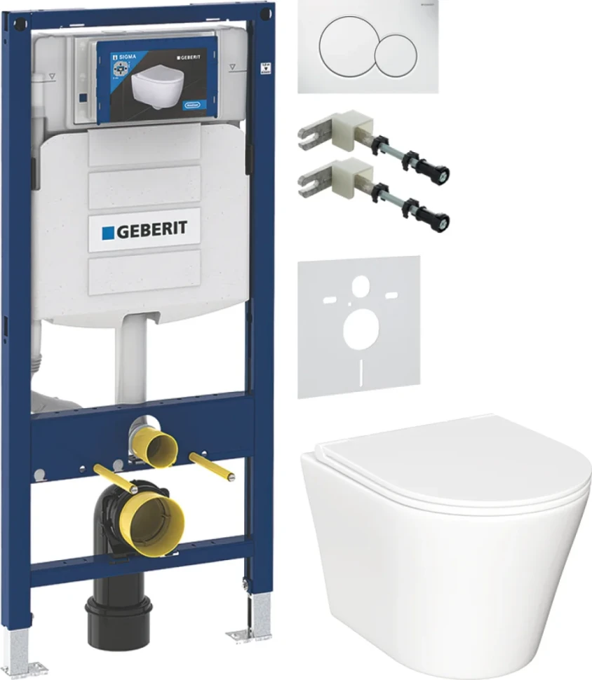 Комплект Унитаз подвесной Ceramicanova Forma CN3011 с микролифтом + Крепления Geberit Duofix 111.815.00.1 к стене + Звукоизоляция + Инсталляция UP 320 111.300.00.5 + Кнопка Sigma 01 115.770.11.5 белая
