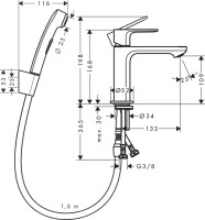 Смеситель для раковины Hansgrohe Rebris E 72216000 с гигиеническим душем