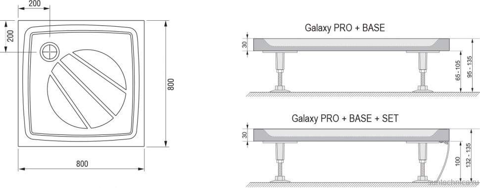 Поддон для душа Ravak Galaxy Pro Perseus Pro-80 с сифоном