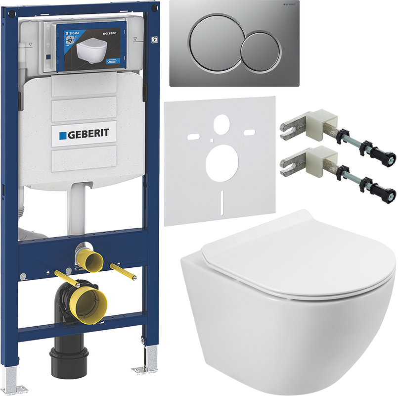 Комплект Унитаз подвесной BelBagno Sfera-r BB046CH-TOR безободковый + Крышка Piano BB2111SC с микролифтом + Инсталляция Geberit Duofix UP 320 111.300.00.5 + Кнопка Sigma 01 115.770.JQ.5 лакированная, матовый хром + Крепления 111.815.00.1 к стене + Звукоиз
