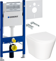 Комплект Унитаз подвесной Ceramicanova Forma CN3011 с микролифтом + Звукоизоляция Geberit + Инсталляция Duofix Delta 458.149.21.1 с кнопкой смыва, хром