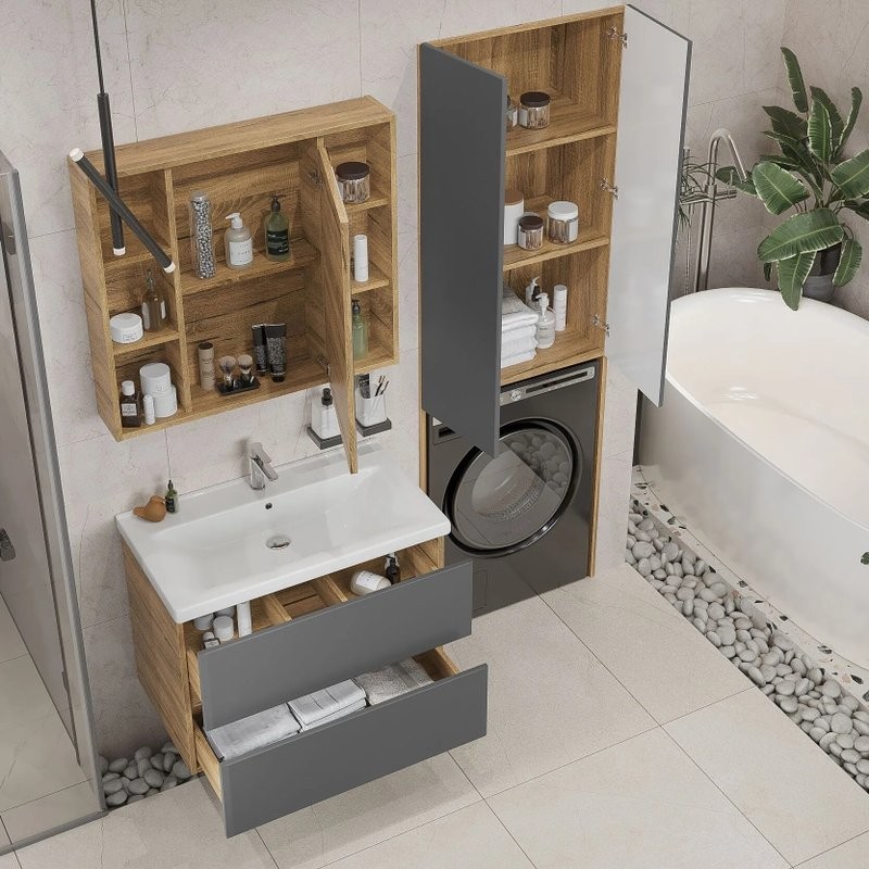 Шкаф над стиральной машиной SanStar Graffa 65 дуб вотан, графит софт