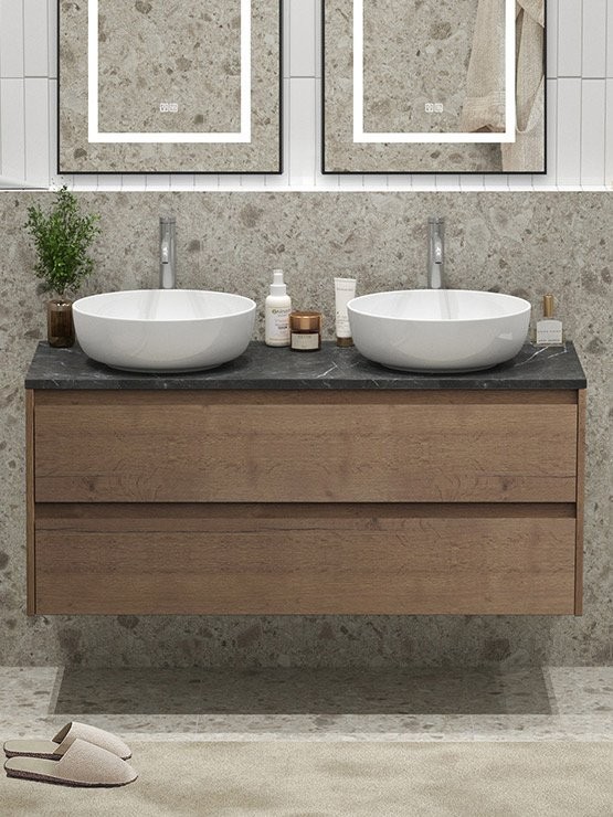 Тумба под раковину со столешницей BelBagno Kraft 120 подвесная,  для двоих, 2 ящика, rrovere tabacco