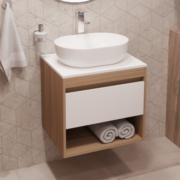 Тумба с раковиной Teymi Ritta 55 дуб эврика, матовая белая, раковина Solli 48