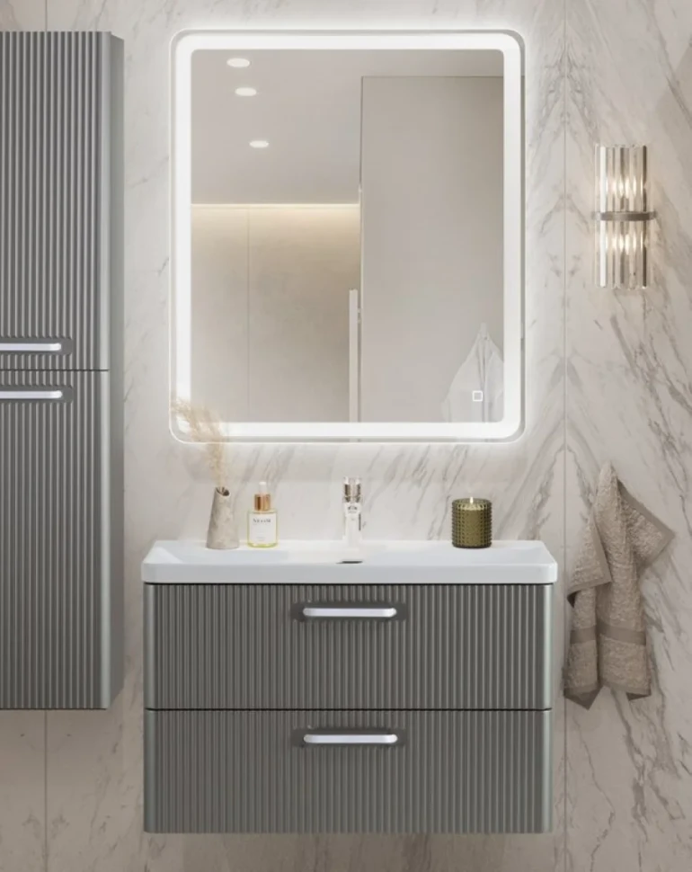 Тумба с раковиной BelBagno Due 80 ручки белые, сатин