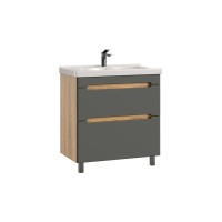 Тумба с раковиной SanStar Diva 80 напольная, дуб вотан, графит софт, раковина Миранда