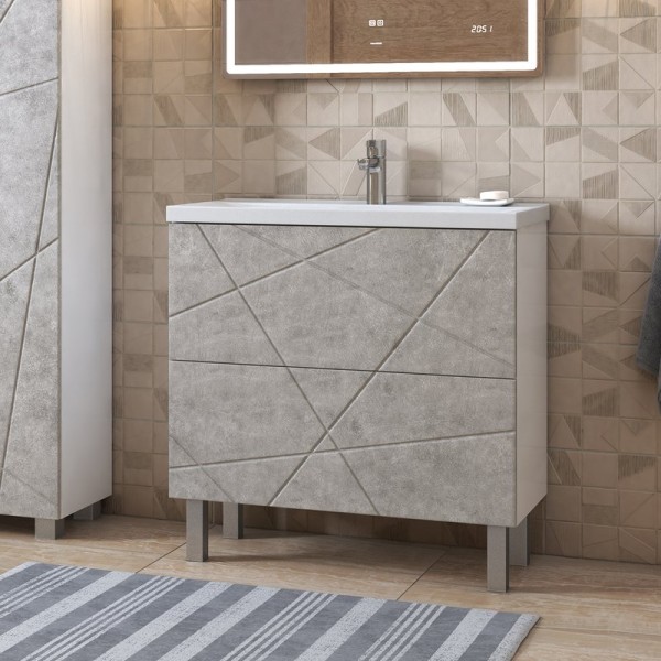 Тумба с раковиной Vigo Geometry 80 напольная, бетон, раковина Velvex 9696 80