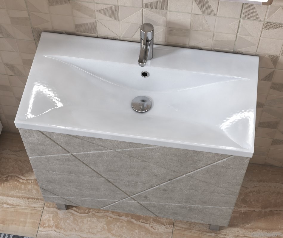 Тумба с раковиной Vigo Geometry 80 напольная, бетон, раковина Velvex 9696 80