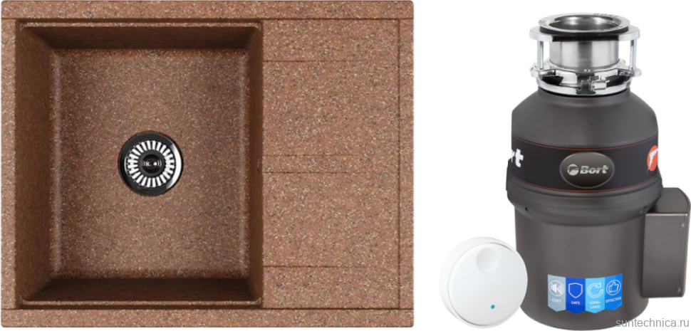 Комплект Мойка AQUATON Делия 65 терракотовая + Измельчитель Bort Titan 9000
