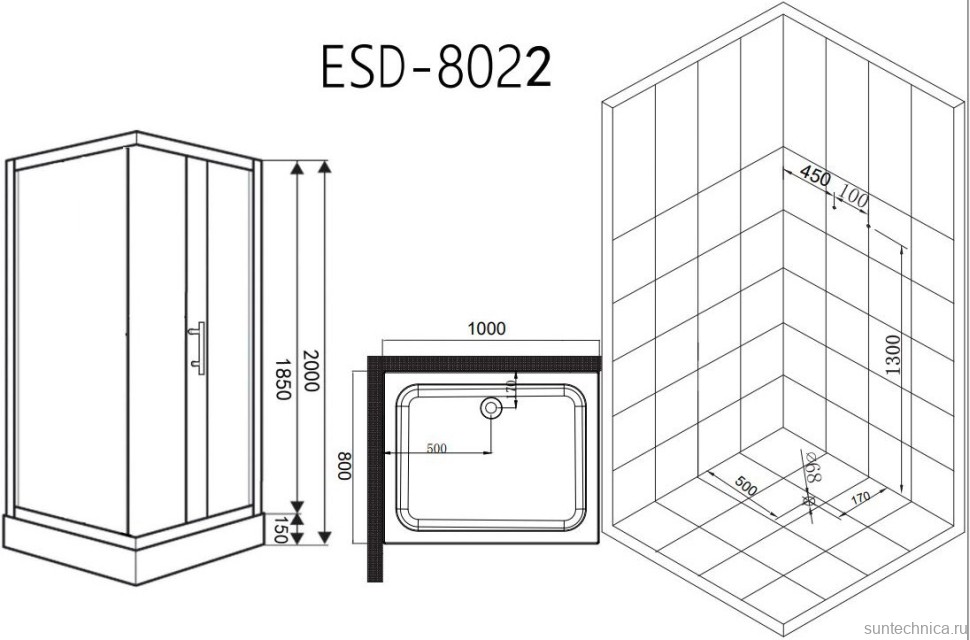 Душевой уголок Esbano ESR-8022 100x80,с поддоном