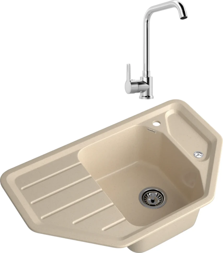 Комплект Мойка GranFest Corner C-800E кашемир + Смеситель MEGA Ege MG-PL10 хром