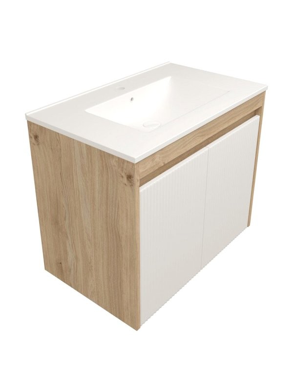 Тумба с раковиной Teymi Netta 80 дуб, белая волна