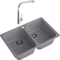Комплект Мойка GranFest Quarz 15 темно-серая + Смеситель MEGA Mega Комплект Мойка GranFest Quarz 15 темно-серая + Смеситель MEGA Mega