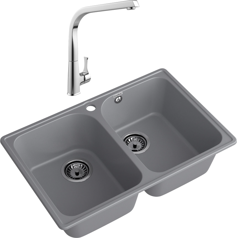 Комплект Мойка GranFest Quarz 15 темно-серая + Смеситель MEGA Mega
