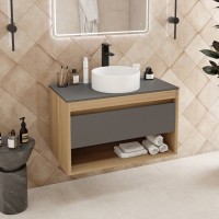 Тумба с раковиной Teymi Ritta 85 дуб эврика, матовый графит, раковина Lina D35