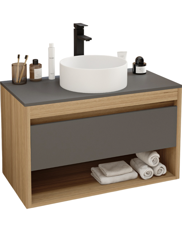 Тумба с раковиной Teymi Ritta 85 дуб эврика, матовый графит, раковина Lina D35