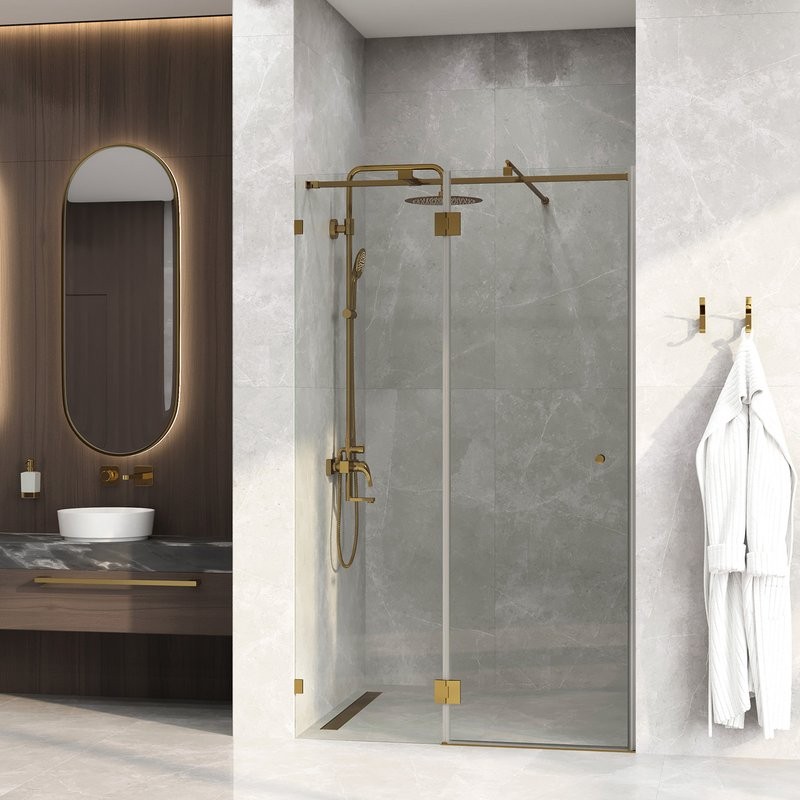 Душевая дверь в нишу Wasserkraft Ems 76H05 120 см, прозрачное стекло, фурнитура золото