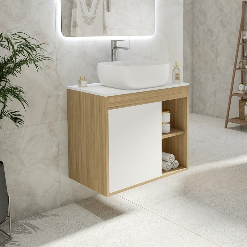 Тумба с раковиной Teymi Nura 70 дуб эврика, матовая белая, раковина Solli 41