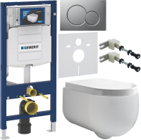 Комплект Унитаз подвесной Kerasan Flo + Крышка 318901 петли хром + Инсталляция Geberit Duofix UP 320 111.300.00.5 + Кнопка Sigma 01 115.770.JQ.5 лакированная, матовый хром + Крепления 111.815.00.1 к стене + Звукоизоляция