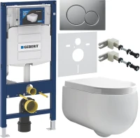 Комплект Унитаз подвесной Kerasan Flo + Крышка 318901 петли хром + Инсталляция Geberit Duofix UP 320 111.300.00.5 + Кнопка Sigma 01 115.770.JQ.5 лакированная, матовый хром + Крепления 111.815.00.1 к стене + Звукоизоляция