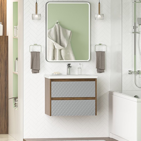 Мебель для ванной комнаты Brevita Chester 65 подвесная, дуб чарльстон темно-коричневый, серый