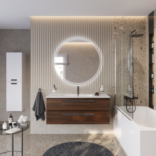 Мебель для ванной комнаты Cezares Eco Cer-N 120 орех шоколад софт, раковина Duet 120, ручки матовые черные