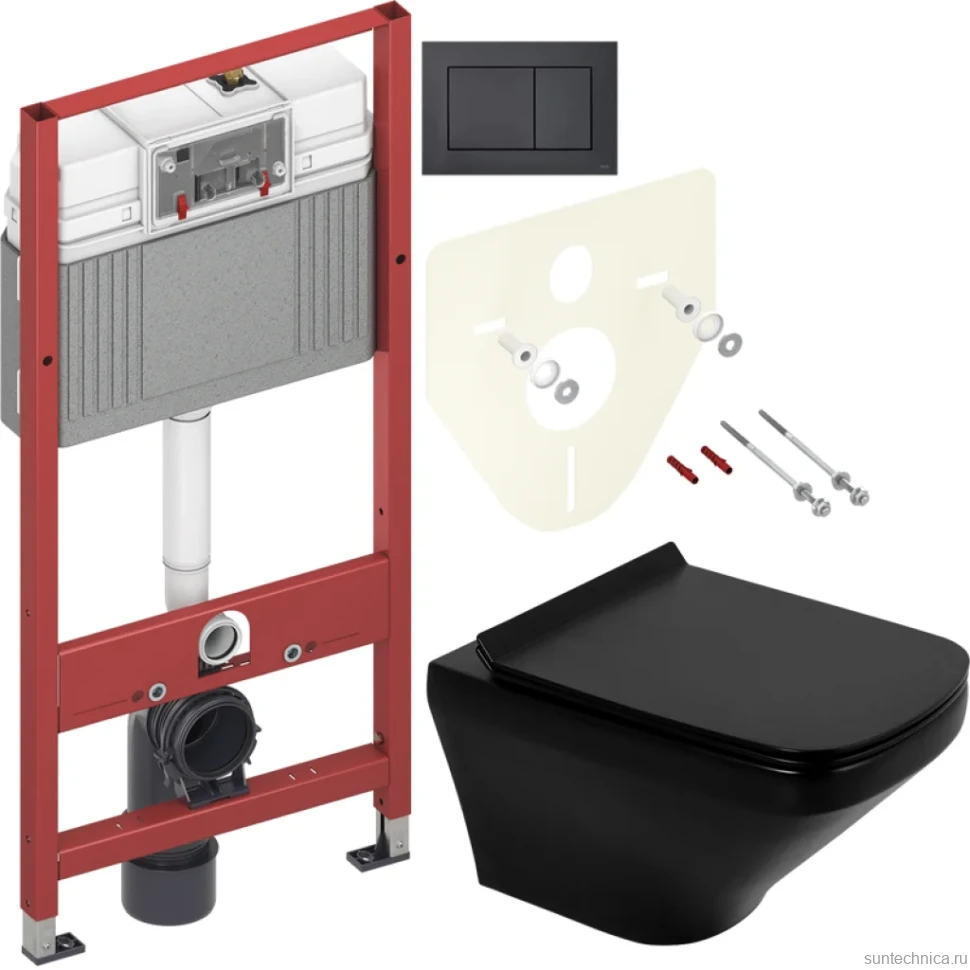 Комплект Унитаз подвесной BelBagno Sela BB3201CHR-MB матовый черный + Крышка BB3201SC-MB матовая черная + Инсталляция TECE Now 9400414 4 в 1 с кнопкой смыва