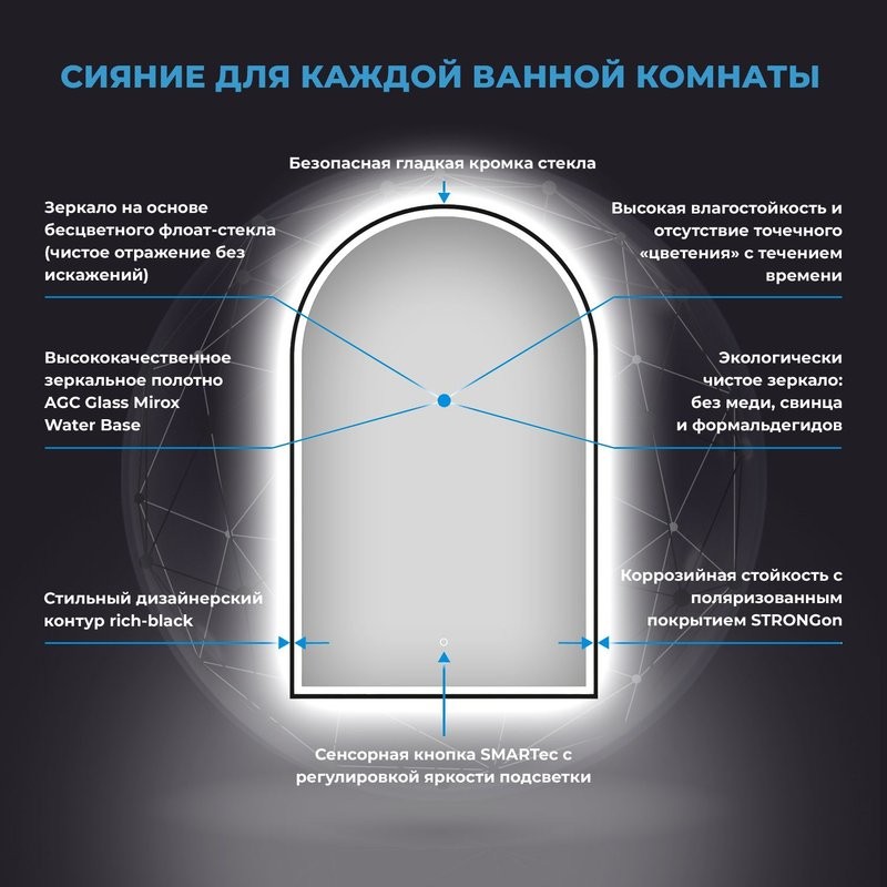 Зеркало Wellsee 7 Rays’ Spectrum 40х70 с фронтальной подсветкой, черное матовое