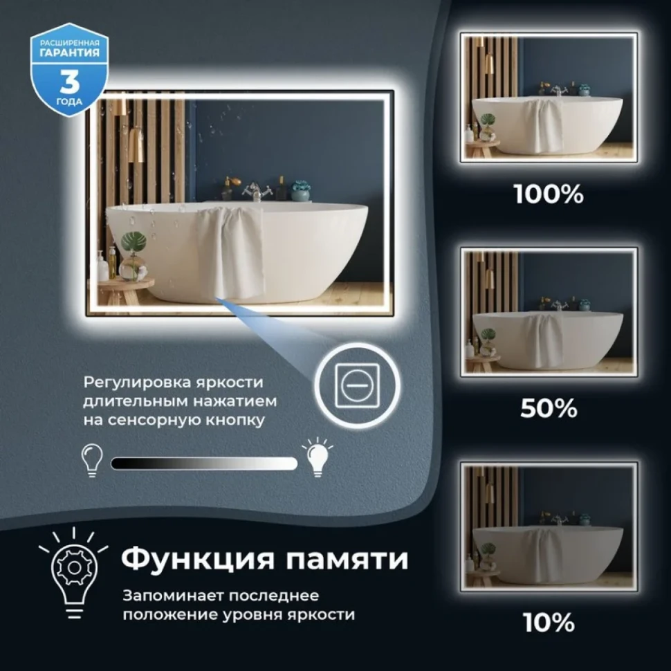 Зеркало Wellsee 7 Rays’ Spectrum 40х70 с фронтальной подсветкой, черное матовое