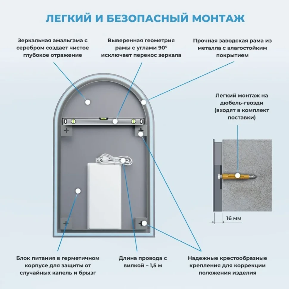 Зеркало Wellsee 7 Rays’ Spectrum 40х70 с фронтальной подсветкой, черное матовое