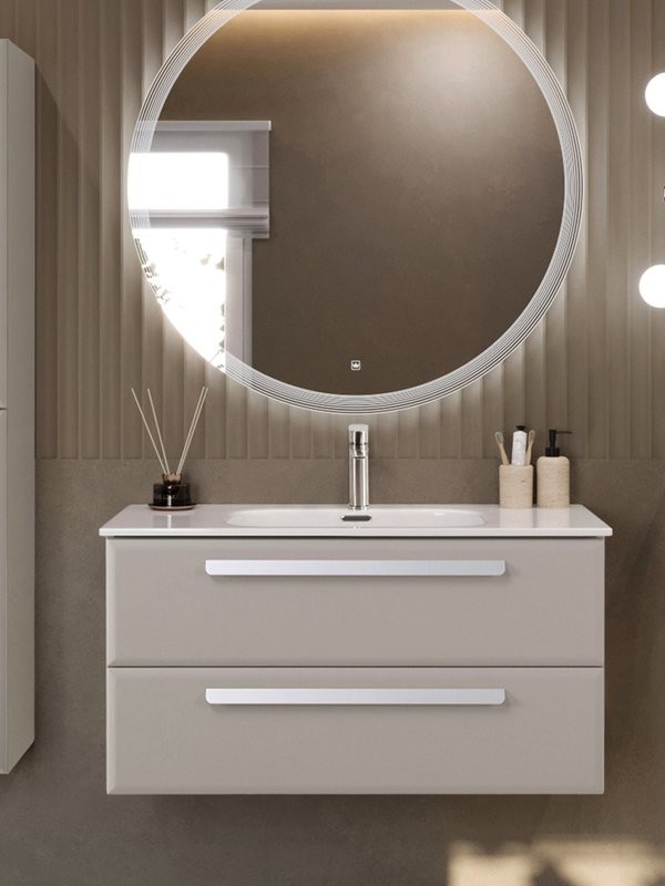 Тумба с раковиной Cezares Eco-Cer-N 100 серо-бежевая матовая, раковина CZR-8095-100, ручки сатин