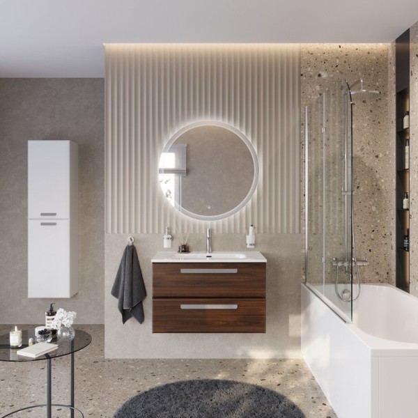 Мебель для ванной комнаты Cezares Eco Cer-N 80 орех шоколад софт, раковина Duet 80, ручки серые