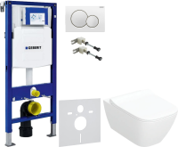 Комплект Унитаз подвесной Geberit Smyle Square 500.685.01.1 с микролифтом + Крепления Duofix 111.815.00.1 к стене + Звукоизоляция + Инсталляция UP 320 111.300.00.5 + Кнопка Sigma 01 115.770.11.5 белая