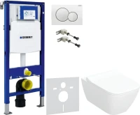 Комплект Унитаз подвесной Geberit Smyle Square 500.685.01.1 с микролифтом + Крепления Duofix 111.815.00.1 к стене + Звукоизоляция + Инсталляция UP 320 111.300.00.5 + Кнопка Sigma 01 115.770.11.5 белая