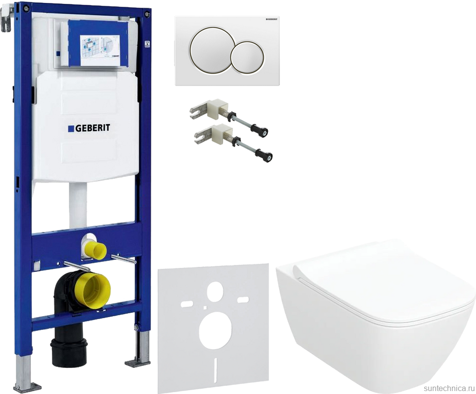 Комплект Унитаз подвесной Geberit Smyle Square 500.685.01.1 с микролифтом + Крепления Duofix 111.815.00.1 к стене + Звукоизоляция + Инсталляция UP 320 111.300.00.5 + Кнопка Sigma 01 115.770.11.5 белая