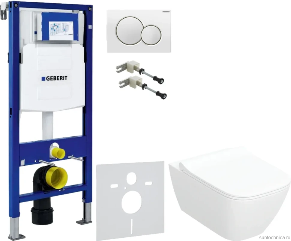 Комплект Унитаз подвесной Geberit Smyle Square 500.685.01.1 с микролифтом + Крепления Duofix 111.815.00.1 к стене + Звукоизоляция + Инсталляция UP 320 111.300.00.5 + Кнопка Sigma 01 115.770.11.5 белая