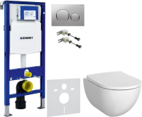 Комплект Унитаз подвесной Geberit Acanto + Крышка + Крепления Duofix 111.815.00.1 к стене + Звукоизоляция + Инсталляция UP 320 111.300.00.5 + Кнопка Sigma 20 115.882.JQ.1 хром матовый, хром глянцевый