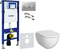 Комплект Унитаз подвесной Geberit Acanto + Крышка + Крепления Duofix 111.815.00.1 к стене + Звукоизоляция + Инсталляция UP 320 111.300.00.5 + Кнопка Sigma 20 115.882.JQ.1 хром матовый, хром глянцевый