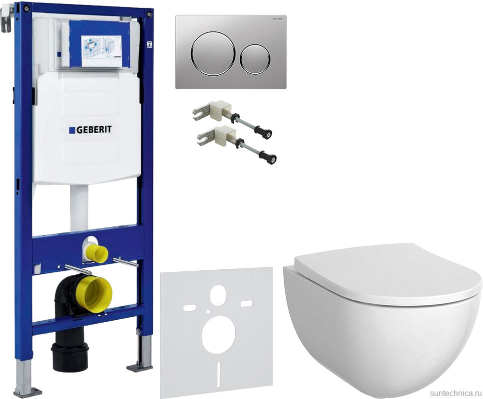Комплект Унитаз подвесной Geberit Acanto + Крышка + Крепления Duofix 111.815.00.1 к стене + Звукоизоляция + Инсталляция UP 320 111.300.00.5 + Кнопка Sigma 20 115.882.JQ.1 хром матовый, хром глянцевый