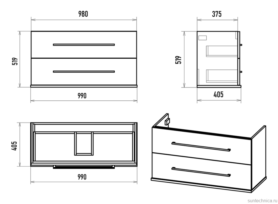 Тумба под раковину без столешницы Misty Модерн 100 подвесная, матовая белая