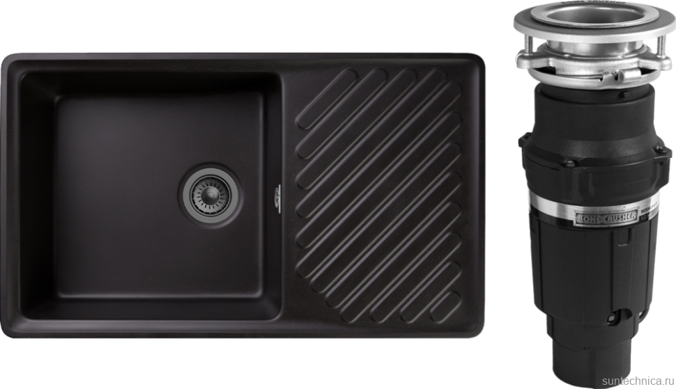 Комплект Мойка GranFest Quarz Z 53 черная + Измельчитель Bone Crusher BC 610-AS
