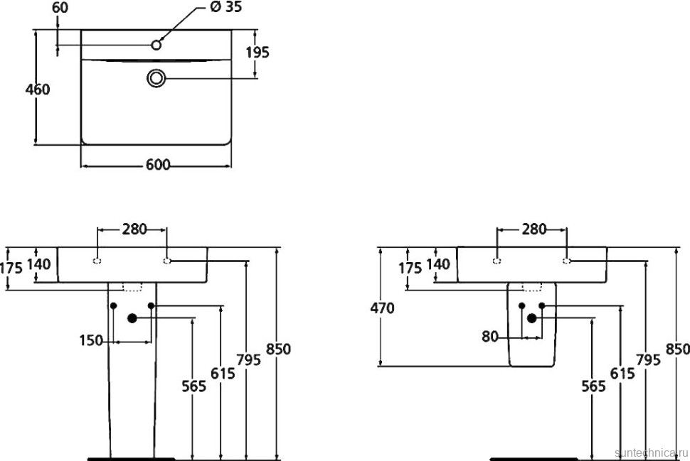 Раковина Ideal Standard Connect Cube E794501 60 см, с полупьедесталом