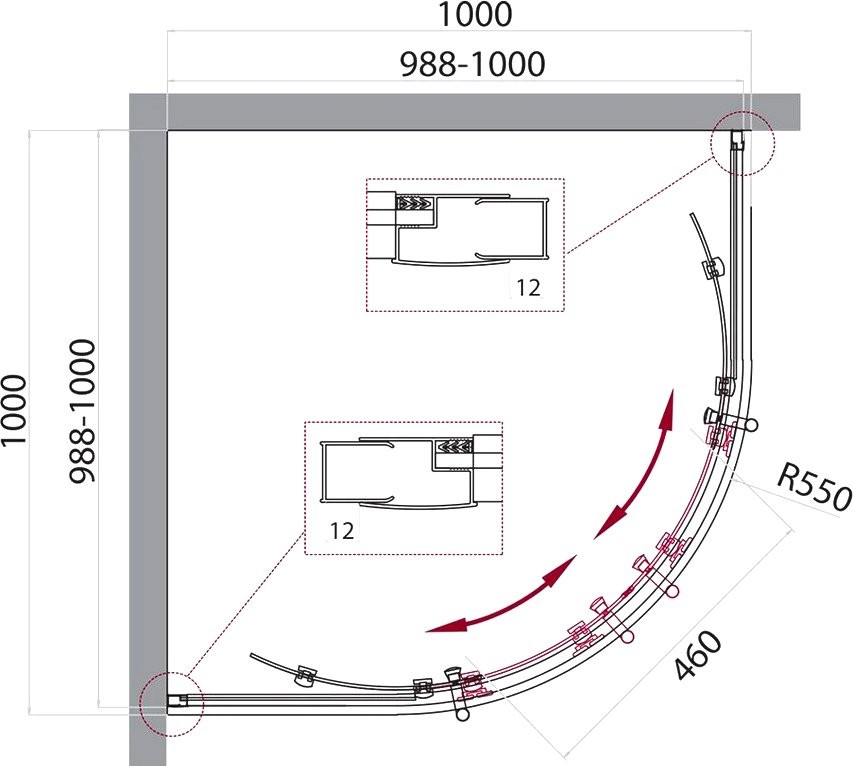 Душевой уголок BelBagno Uno 195 R 2 100 C Cr стекло прозрачное