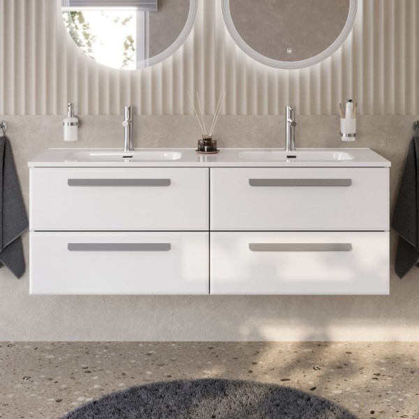 Тумба под раковину без столешницы Cezares Eco Cer-N 140 4 ящика, bianco lucido, ручки серые