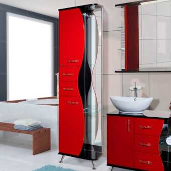 Шкаф-пенал с зеркалом Bellezza Рио 50 L красный с черным