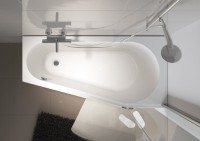 Акриловая ванна Riho Delta L 150x80 см, угловая, левая, пристенная, белая, пятиугольная, с каркасом, со сливом-переливом