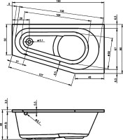Акриловая ванна Riho Delta L 150x80 см, угловая, левая, пристенная, белая, пятиугольная, с каркасом, со сливом-переливом